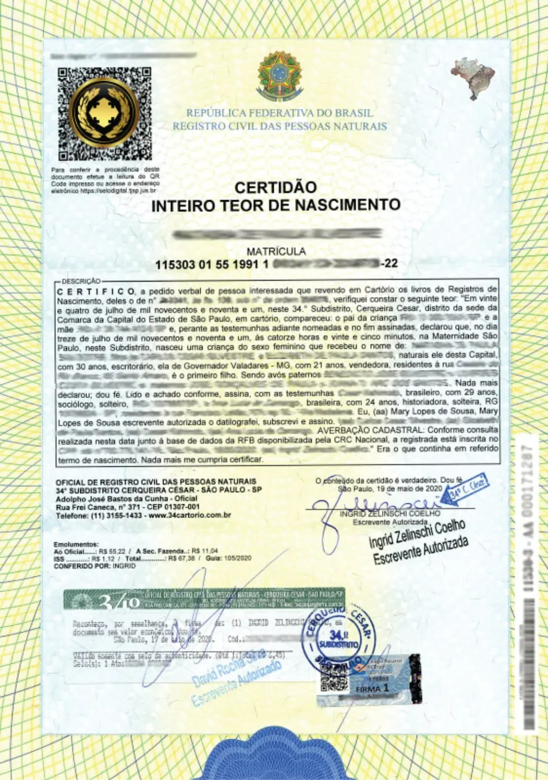 Certidão brasileira em inteiro teor