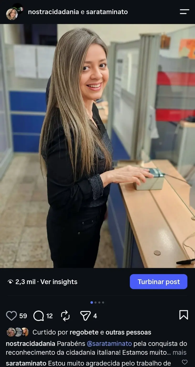 Depoimento de agradecimento pelo reconhecimento da cidadania